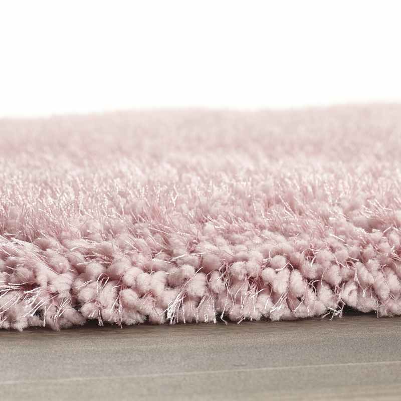 Chicago Circle Shaggy Plain Modern Rugs in Rose Pink