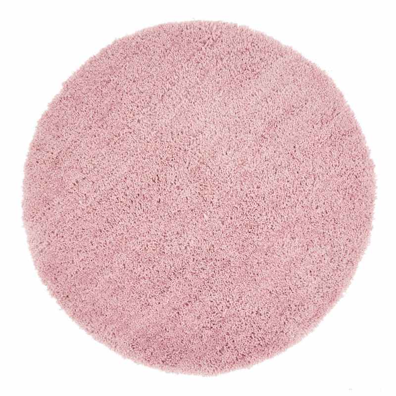 Chicago Circle Shaggy Plain Modern Rugs in Rose Pink
