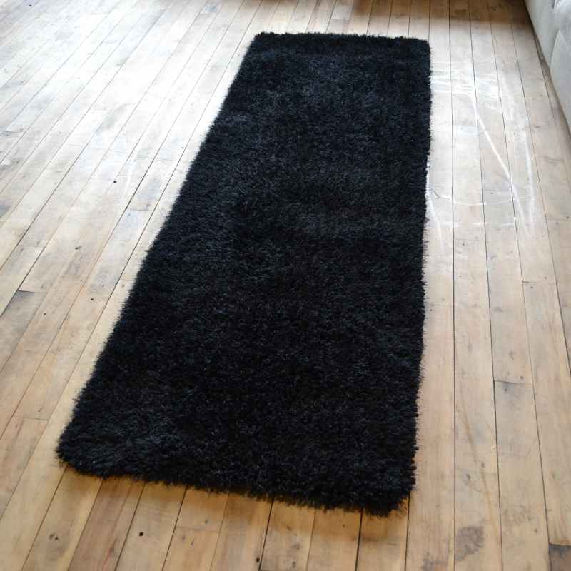Chicago Shaggy Modern Plain Runner Rugs in Black