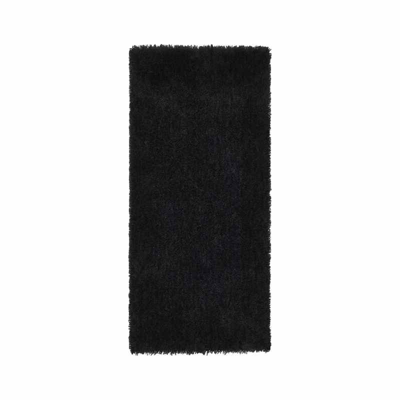 Chicago Shaggy Modern Plain Runner Rugs in Black
