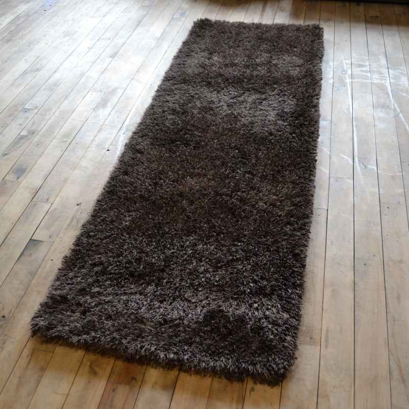 Chicago Shaggy Modern Plain Runner Rugs in Chocolate