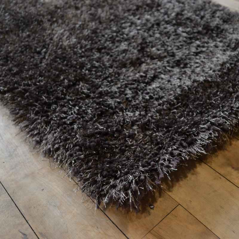 Chicago Shaggy Modern Plain Runner Rugs in Chocolate