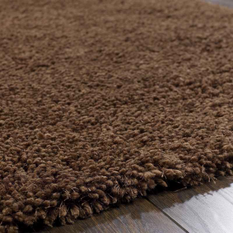 Chicago Shaggy Modern Plain Runner Rugs in Chocolate