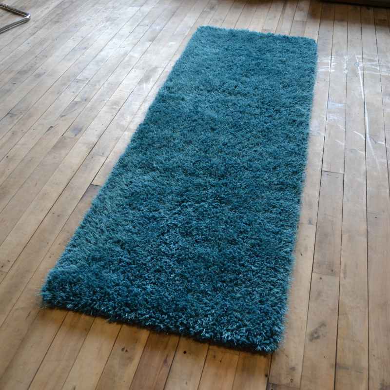 Chicago Shaggy Modern Plain Runner Rugs in Dark Teal