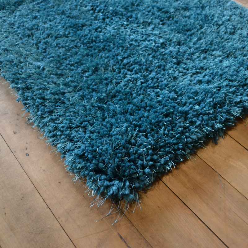 Chicago Shaggy Modern Plain Runner Rugs in Dark Teal