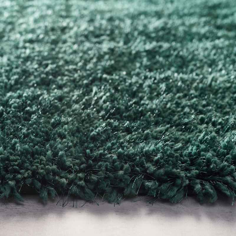 Chicago Shaggy Modern Plain Runner Rugs in Forest Green