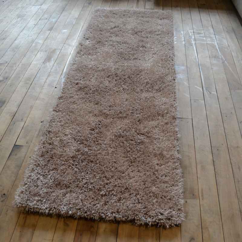 Chicago Shaggy Modern Plain Runner Rugs in Latte