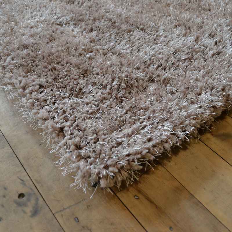 Chicago Shaggy Modern Plain Runner Rugs in Latte