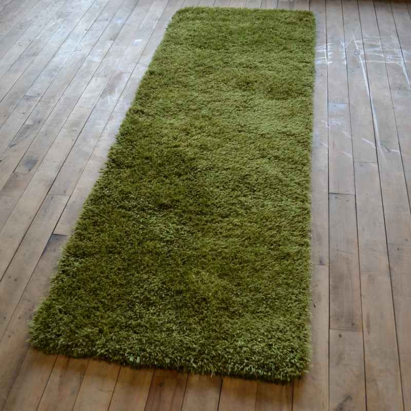 Chicago Shaggy Modern Plain Runner Rugs in Olive