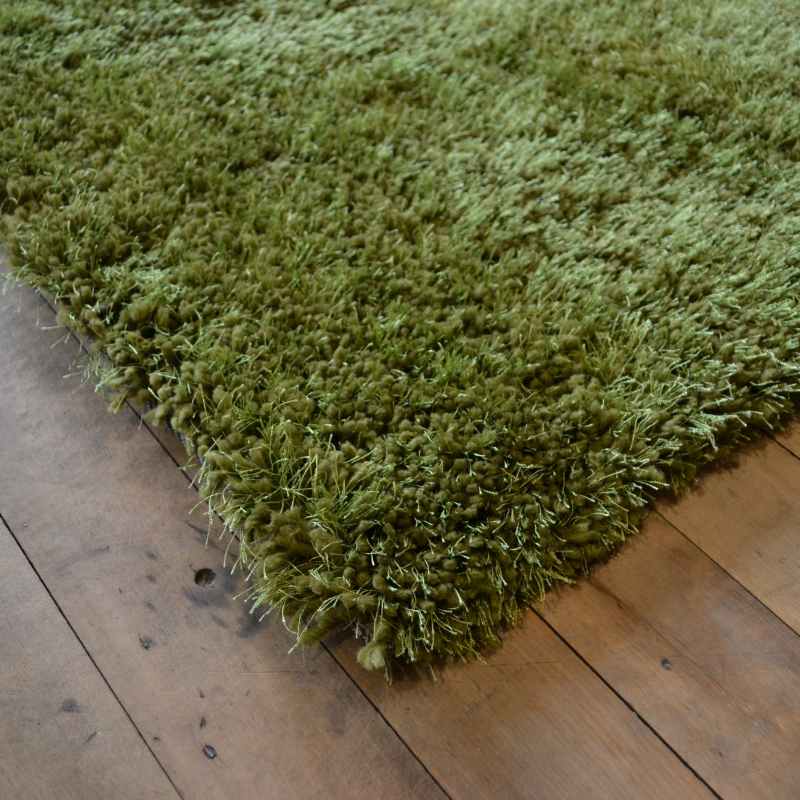 Chicago Shaggy Modern Plain Runner Rugs in Olive
