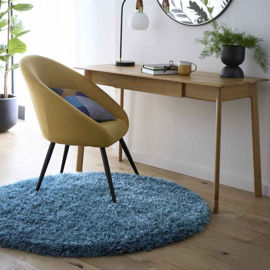 Chicago Circle Shaggy Plain Modern Rugs in Dark Teal