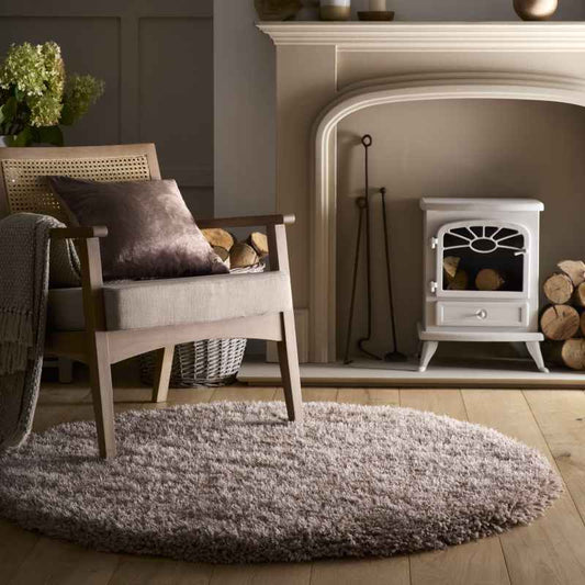 Chicago Circle Shaggy Plain Modern Rugs in Latte