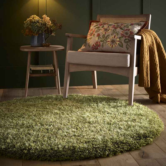 Chicago Circle Shaggy Plain Modern Rugs in Olive