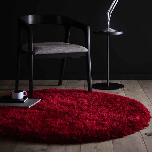 Chicago Circle Shaggy Plain Modern Rugs in Red