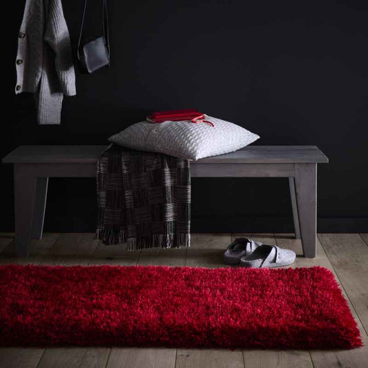 Chicago Shaggy Modern Plain Runner Rugs in Red