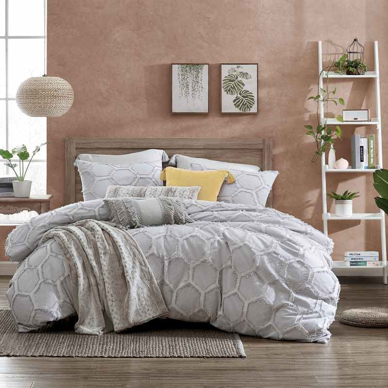 Clipped Honeycomb Cotton Bedding by Peri Home in Grey