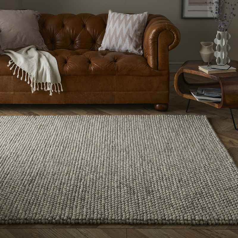 Delilah Mayfair Motted Pebble Wool Rugs in Cream