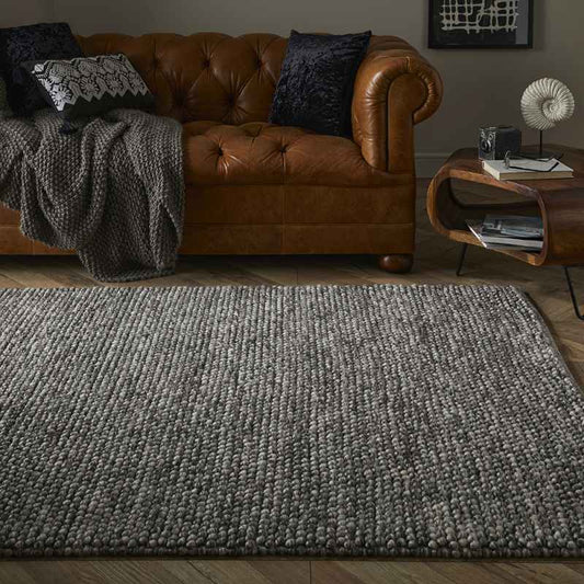 Delilah Mayfair Motted Pebble Wool Rugs in Grey Black