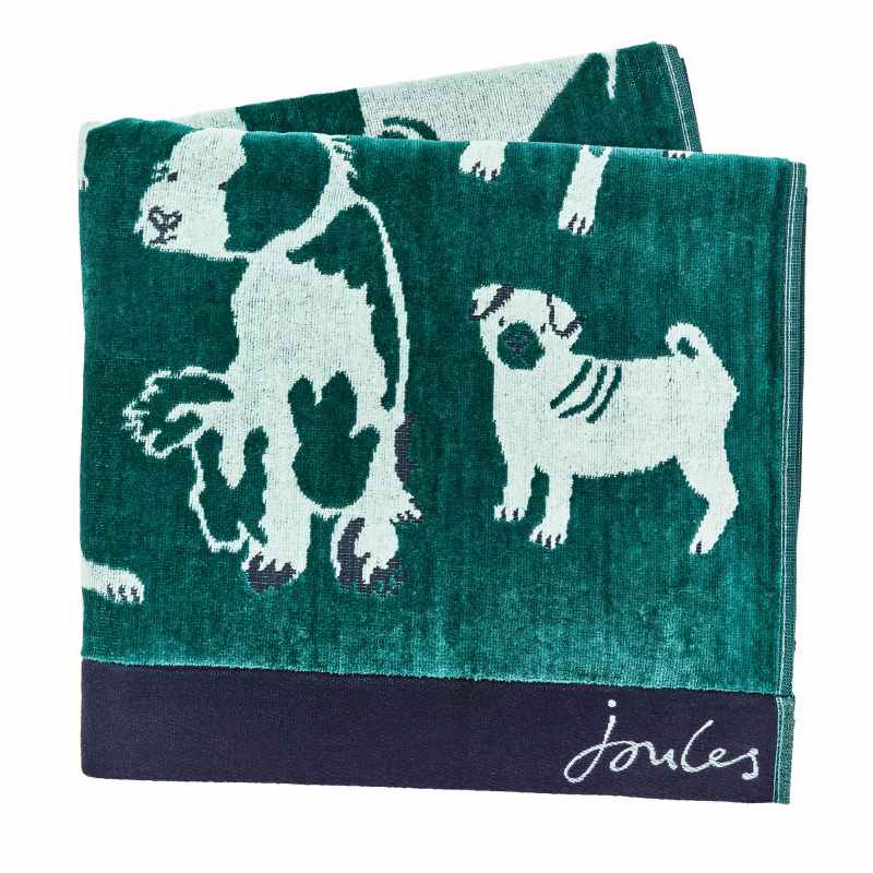 Dogs Of Welland Cotton Towels by Joules in Green