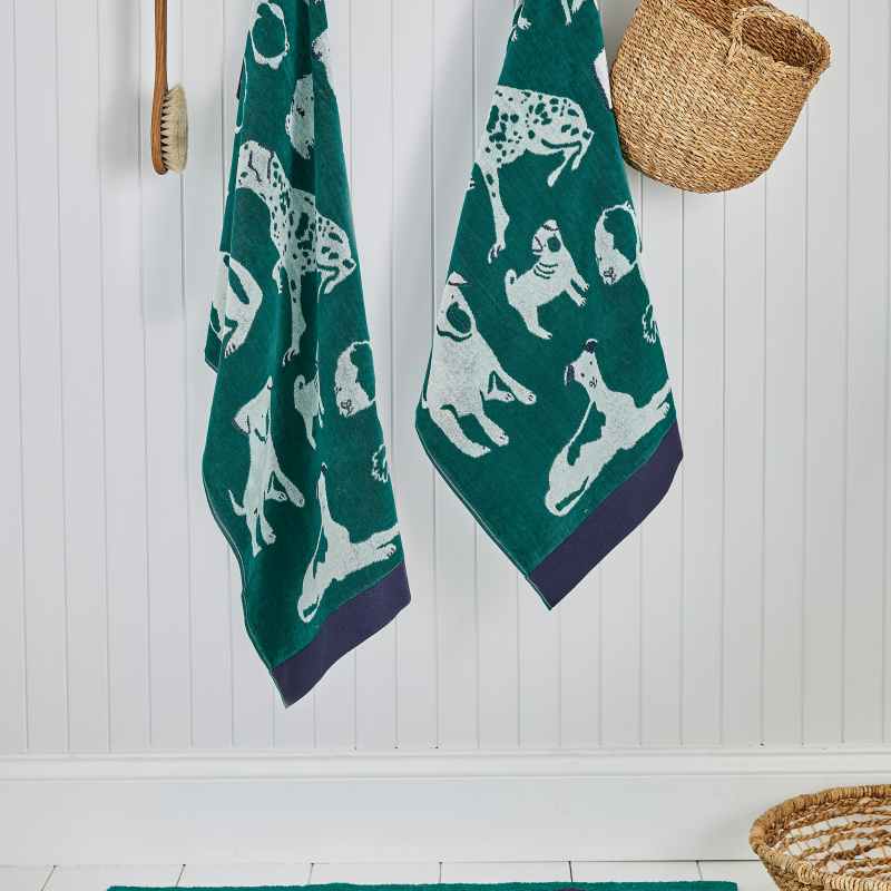 Dogs Of Welland Cotton Towels by Joules in Green