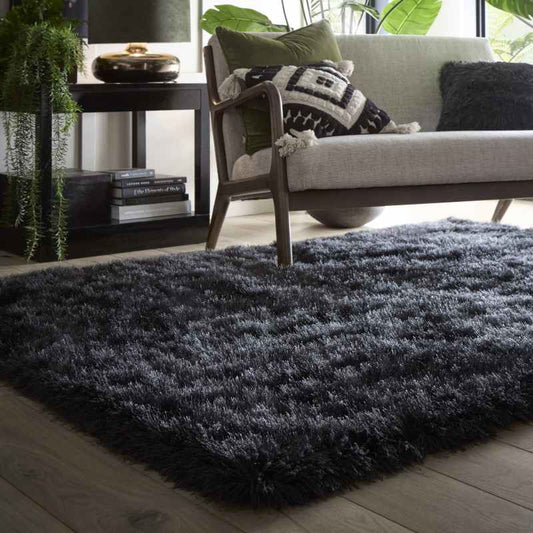Extravagance Shaggy Modern Plain Rugs in Grey