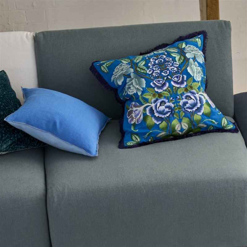 Eleonora Embroidered Cushion by Designers Guild in Cobalt Blue