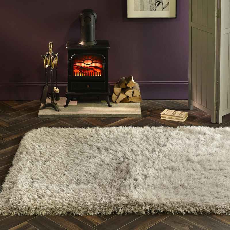Extravagance Shaggy Modern Plain Rugs in Silver