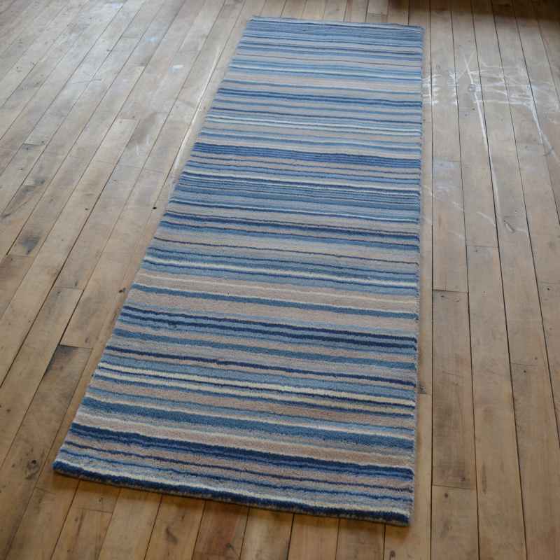 Origins Fine Stripes Wool Hallway Runner Rugs in Blue