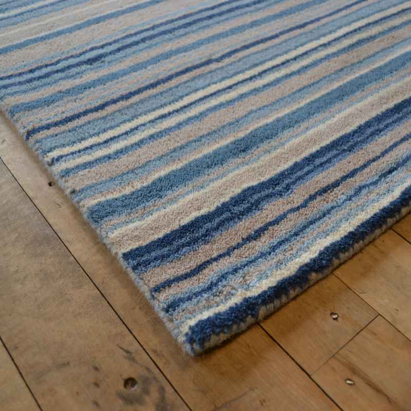 Origins Fine Stripes Wool Hallway Runner Rugs in Blue