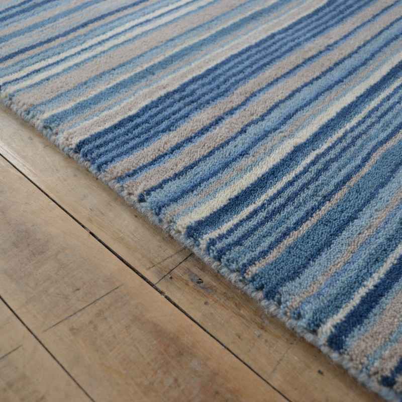 Origins Fine Stripes Wool Hallway Runner Rugs in Blue