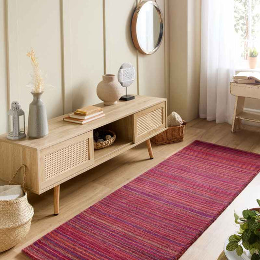 Origins Fine Stripes Wool Hallway Runner Rugs in Purple Pink