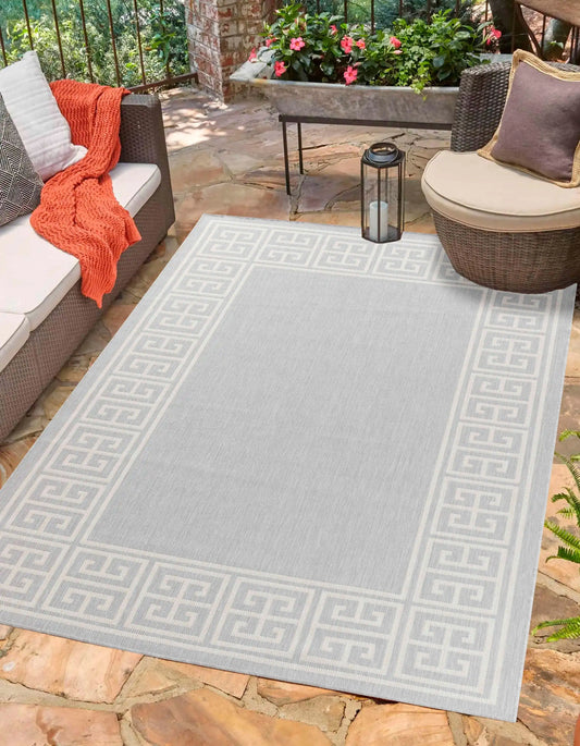 Sky Outdoor Greek Key Silver Rug