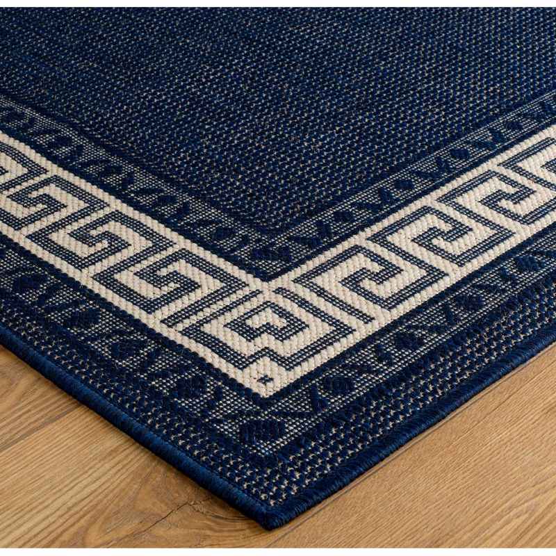 Greek Key Flatweave Anti Slip Rugs in Blue