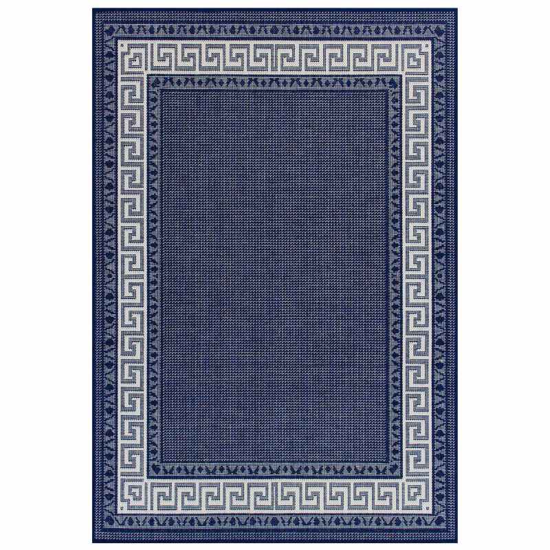 Greek Key Flatweave Anti Slip Rugs in Blue