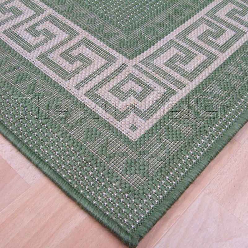 Greek Key Flatweave Anti Slip Rugs in Green