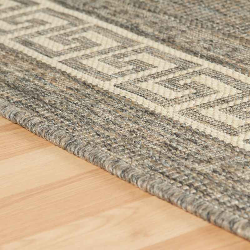 Greek Key Flatweave Anti Slip Rugs in Grey