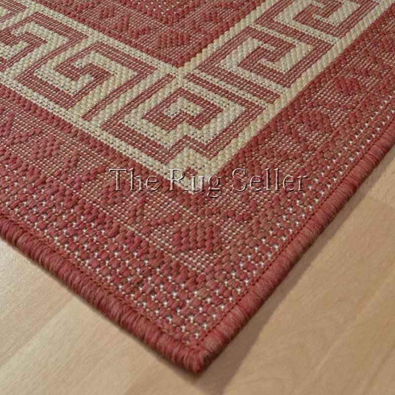 Greek Key Flatweave Anti Slip Rugs in Terracotta