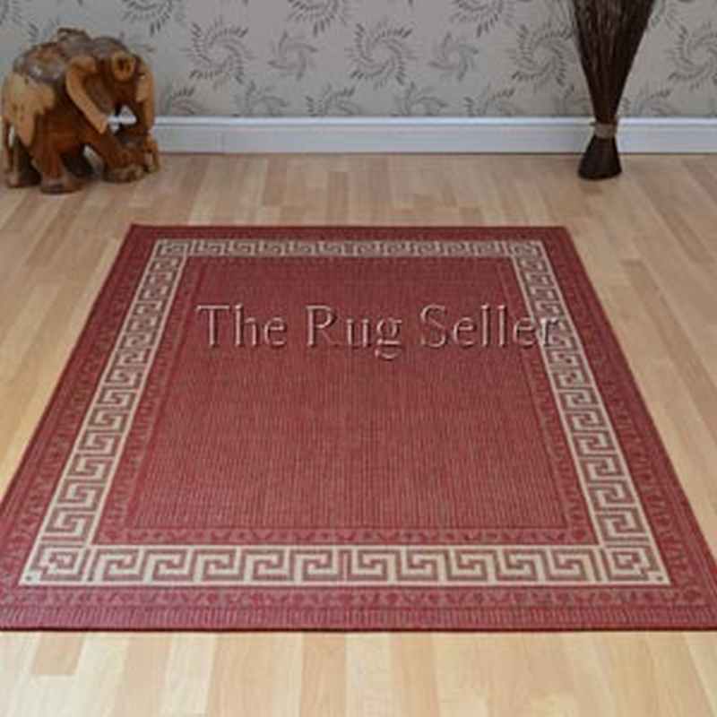 Greek Key Flatweave Anti Slip Rugs in Terracotta