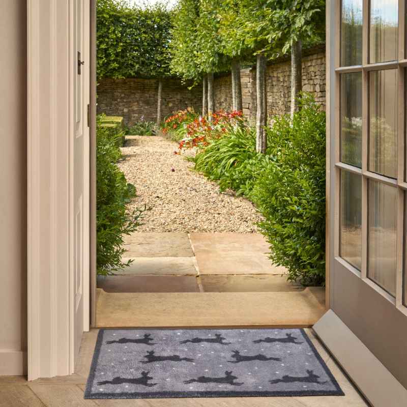 Christmas Hares Washable Doormats in Grey