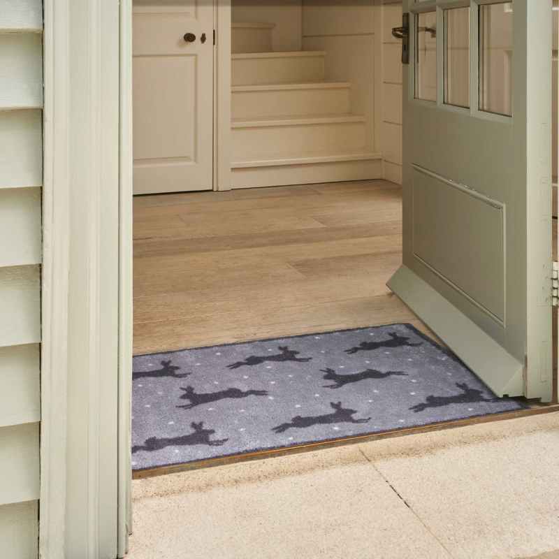 Christmas Hares Washable Doormats in Grey