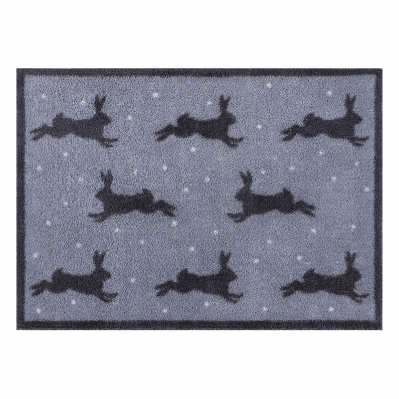 Christmas Hares Washable Doormats in Grey