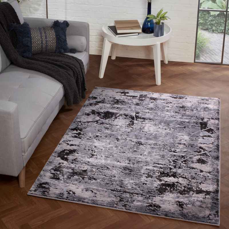 Arabella Hazy Abstract Distressed Modern Rug in Blue