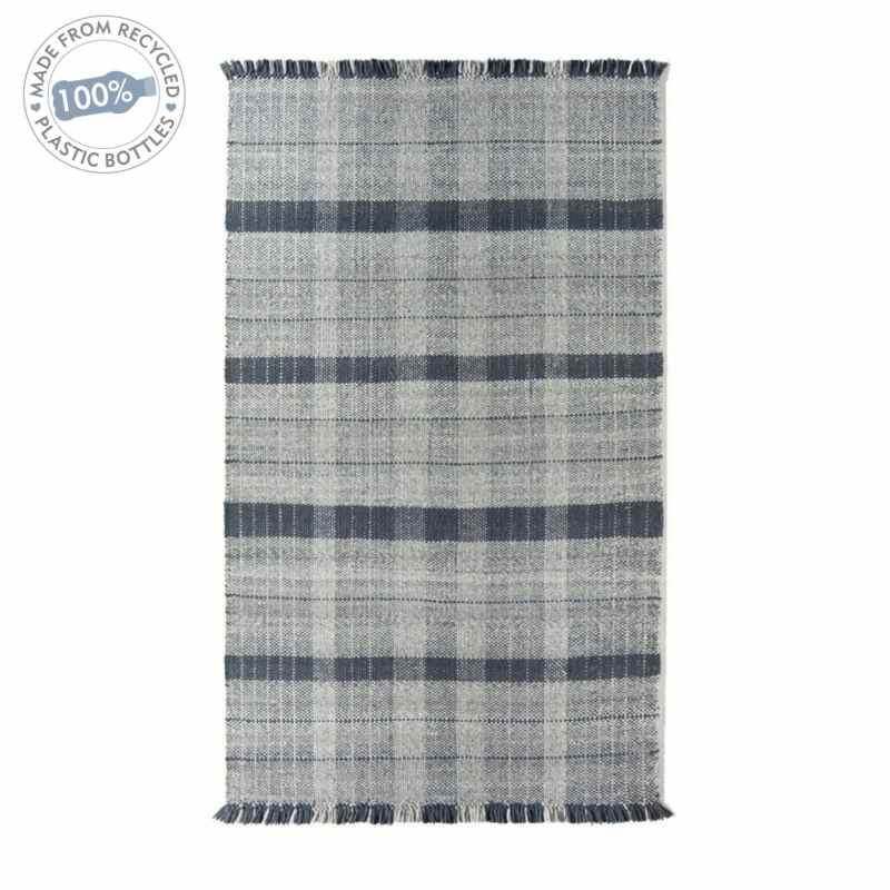 Highland Check Tartan Recycled Rugs in Navy Blue
