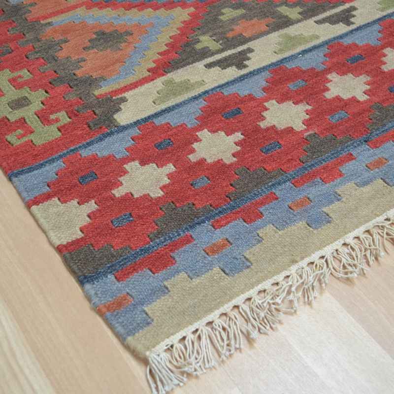 Hippie Kelim 01 Traditional Tribal Red Blue Multi Wool Rugs