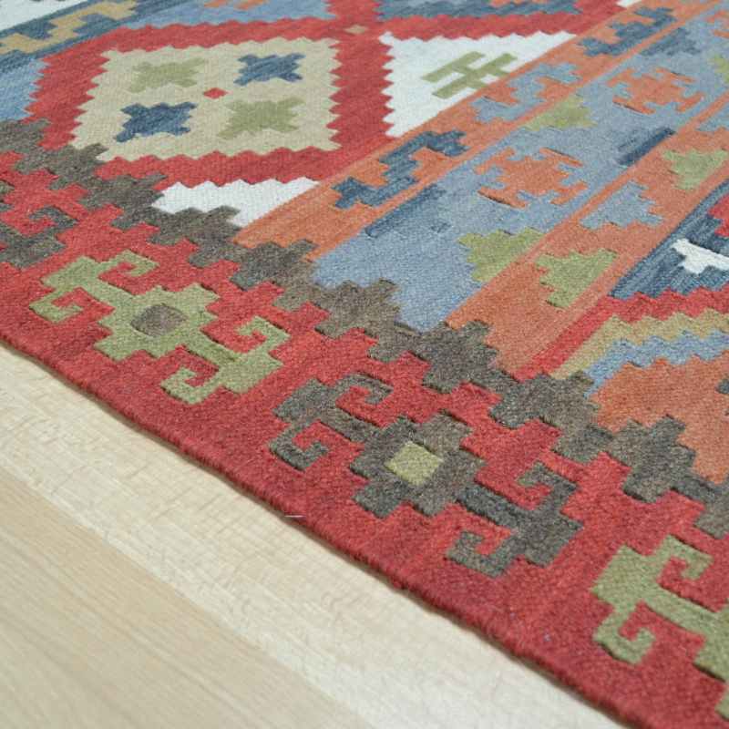 Hippie Kelim 01 Traditional Tribal Red Blue Multi Wool Rugs