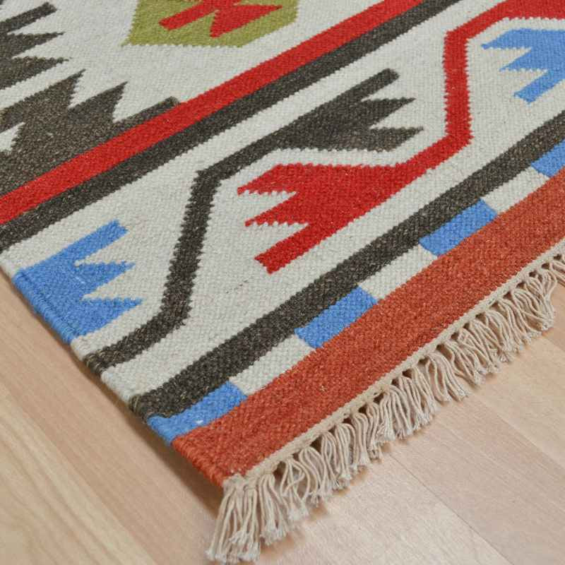 Hippie Kelim 02 Traditional Tribal Red White Multi Wool Rugs