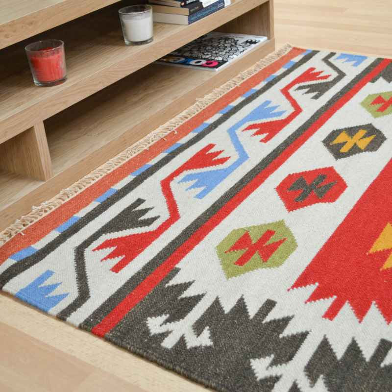 Hippie Kelim 02 Traditional Tribal Red White Multi Wool Rugs
