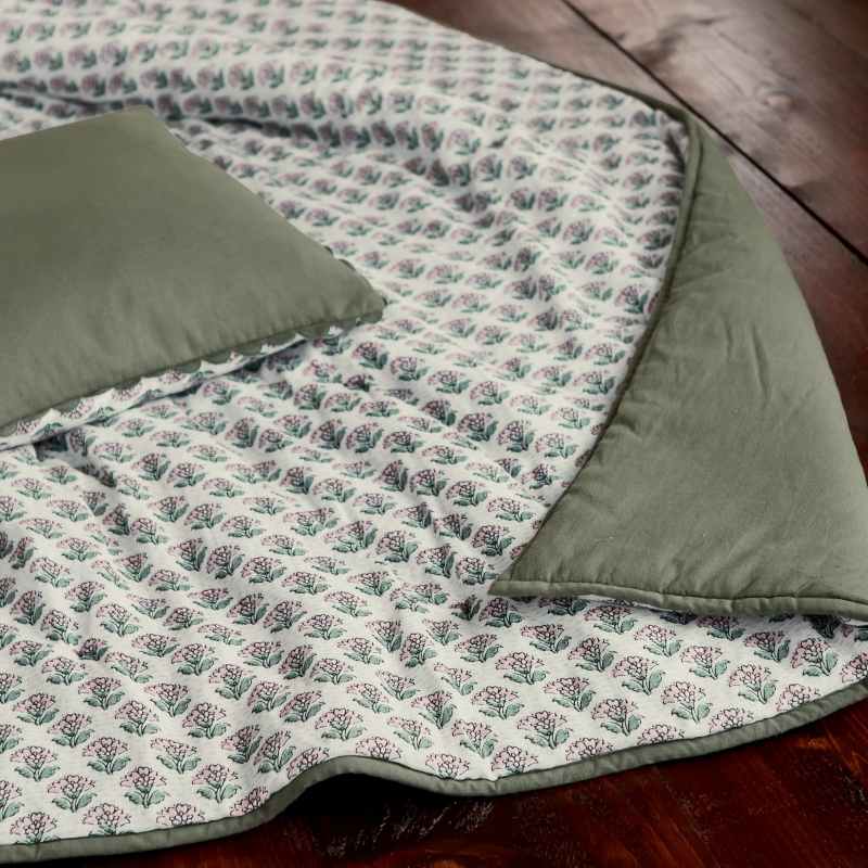 Indienne Blockprint Throw by Joules in Khaki Green