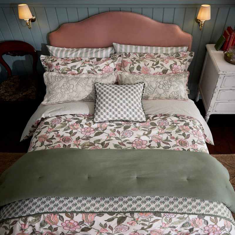Indienne Blockprint Throw by Joules in Khaki Green