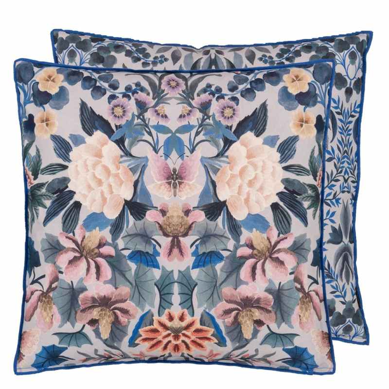 Ikebana Damask Cushion by Designers Guild in Slate Blue